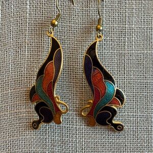 Vintage Enamel Butterfly drop earrings
